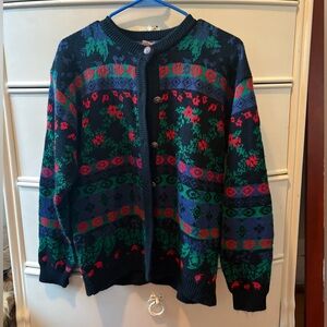 Holiday Black, Green, Blue, Red Button Up Sweater with Gold Buttons